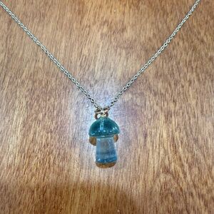 Mushroom Necklace - Clear Green Mushroom on Gold Chain